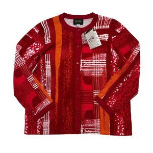 Bob Mackie Wearable Art Cardigan Sweater Abstract Print Red Bold Size M NWT